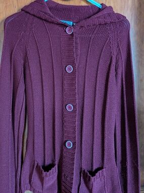 Women's Hooded Button-Front Cardigan Sweater - Plum